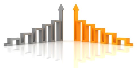 two arrows of successful business strategy on white background