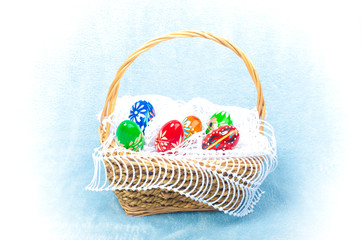 Six Easter eggs in basket