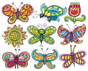 Cartoon butterflies set.