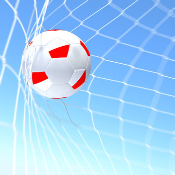 3d rendering of a Poland flag on soccer ball in a net