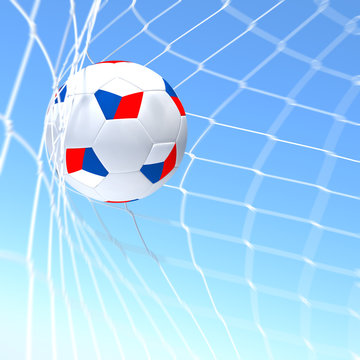 3d rendering of a Czech Republic flag on soccer ball in a net