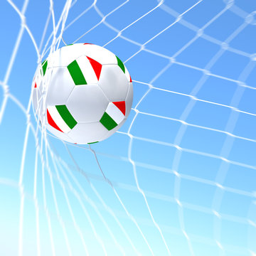 3d rendering of a Italy flag on soccer ball in a net