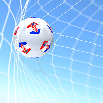 3d rendering of a Croatia flag on soccer ball in a net