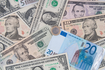 heap of dollars and euro, money background