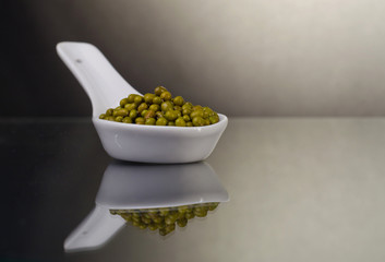 Mung beans in a ceramic bowl