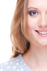 close up portrait of smiley blonde