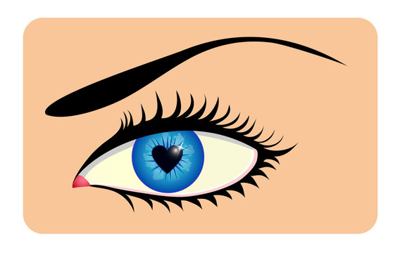 Female eye with heart shaped iris