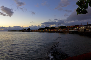 The town of Lahaina, Maui lights up at Dusk