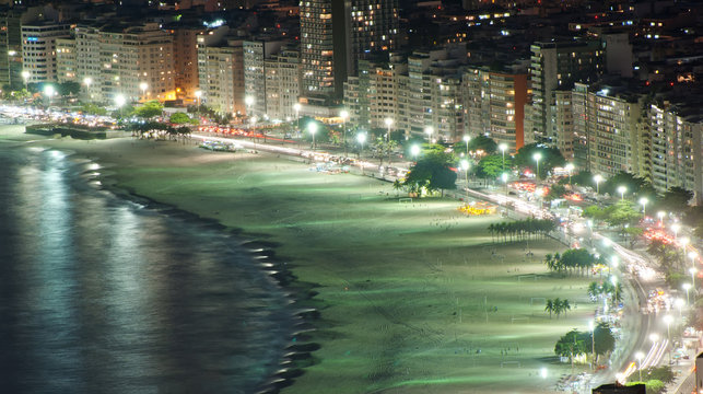 Night view of Copacabana beach. Rio de Janeiro