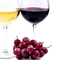 pair of wine glasses and grapes
