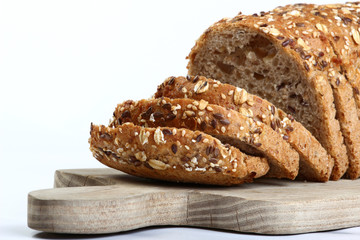 cut bread on cutting wooden board