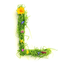 Letters made of flowers and grass