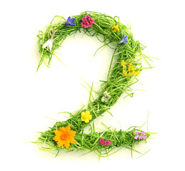 Numbers made of flowers and grass