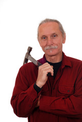 Contractor holding hammer