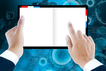 men hand carrying blank book isolated on white background