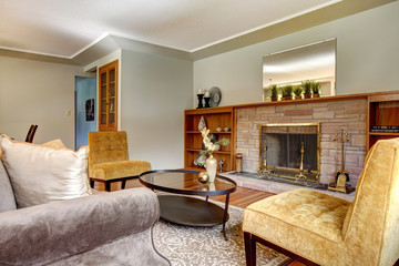 Elegant living room with fireplace.