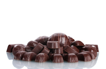 Many different chocolate candy isolated on white