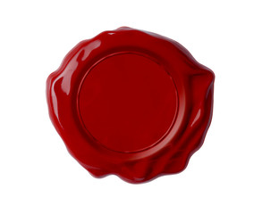 Red wax seal isolated on white - obrazy, fototapety, plakaty