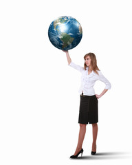 Businesswoman with our planet earth