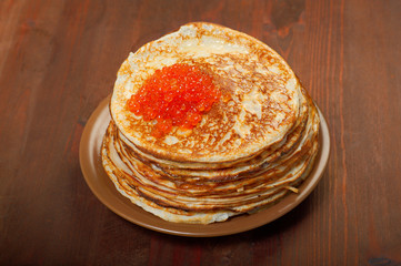 Russian pancakes  with red caviar