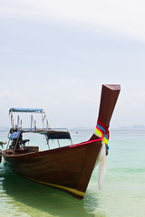 Tropical beach, traditional long tail boat, Koh Kradan, Thailand