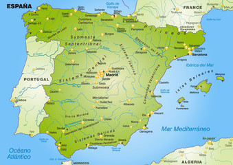Landkarte von Spanien mit Hauptstädten