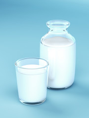 Milk glass and bottle