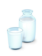 Milk glass and bottle