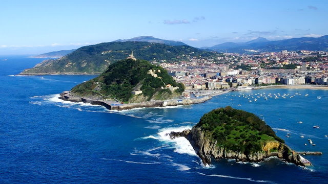 Aerial view to San Sebastian city, Basque, Spain.