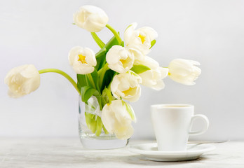 Coffee and spring flowers