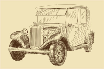 retro old car vintage drawing vector illustration