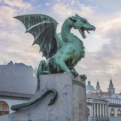Papier Peint photo Lavable Dragons Pont du Dragon, Ljubljana, Slovénie, Europe