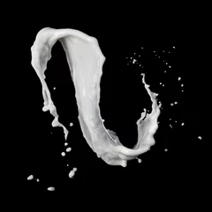 Printed kitchen splashbacks Milkshake milk splash isolated on black background