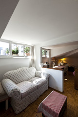 interior apartment, small loft furnished, livingroom