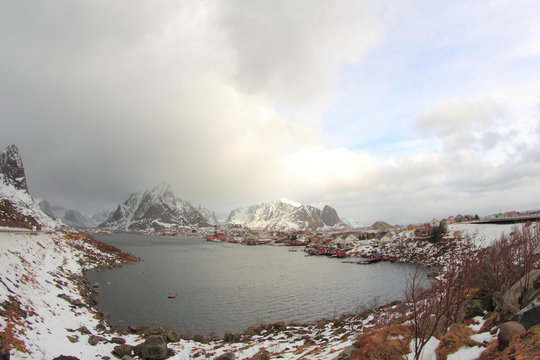 the fjord of Reine in wintertime