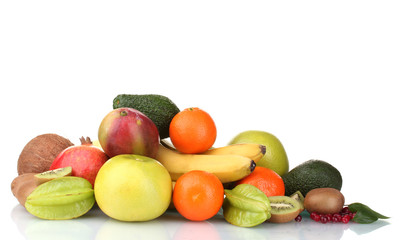 Assortment of exotic fruits isolated on white