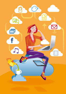Cloud Computing Woman With Laptop