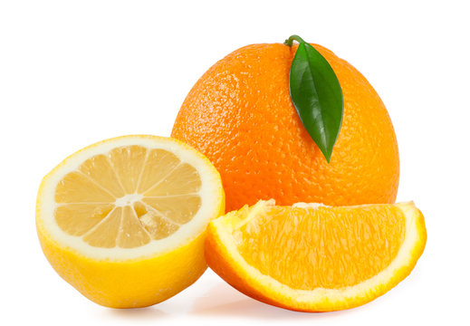 Orange with leaf and lemon