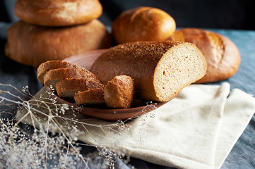 cut bread on plate