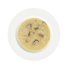Mushrooms rice plate isolated on white background