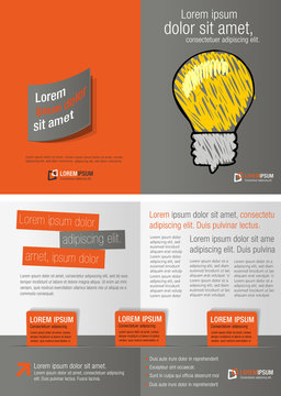 Gray and orange template for advertising with idea light bulb