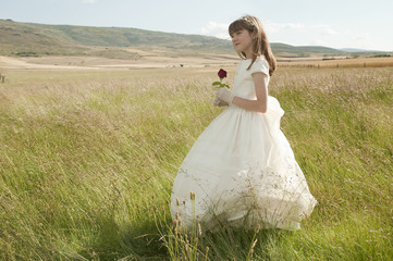 Girl communion dress in the fiel