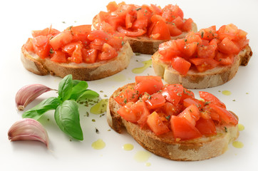Bruschetta with tomato, garlic, olive oil and basil