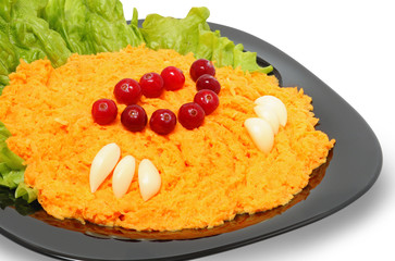 Grated carrot salad with mayonnaise and chopped garlic