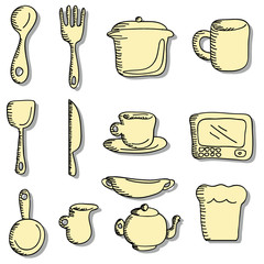 cartoon doodles food and kitchen stuff icons