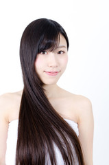 attractive asian woman with beautiful long hair