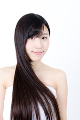 attractive asian woman with beautiful long hair