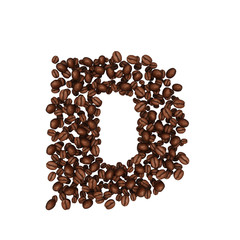 Letter D .Alphabet from coffee beans. isolated on white.