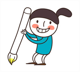 side view of girl holding brush