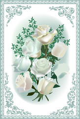 white roses in blue frame decoration